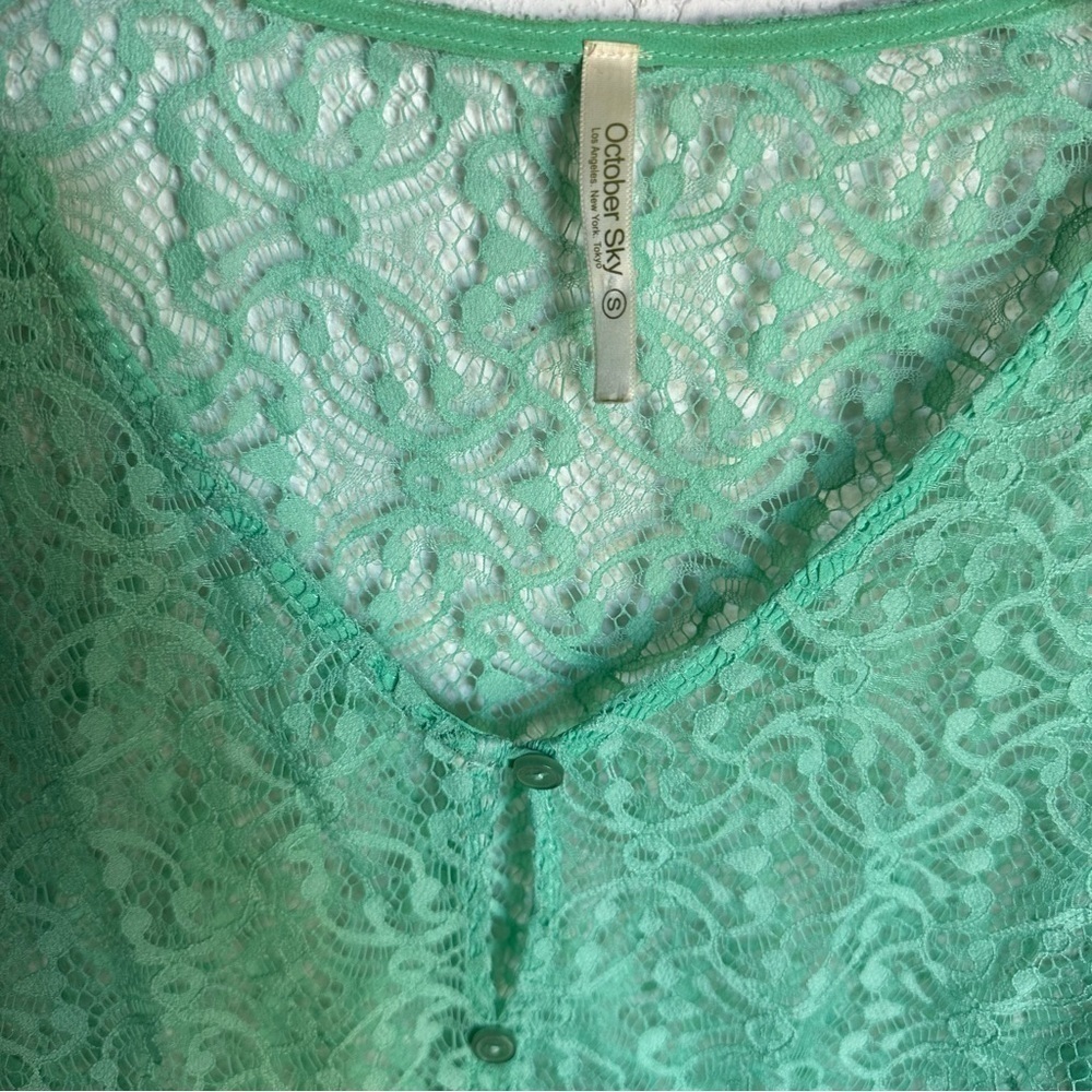 October sky lace see through button up tie front blouse - Picture 2 of 6